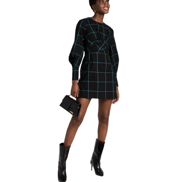 Staud Crosshill Check Cotton  Back Cutout Minidress - Picture 1 of 14